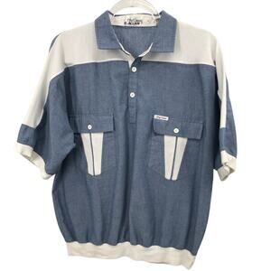 Oleg Cassini Vintage Blue White 80s Short Sleeve Retro Shirt Mens L